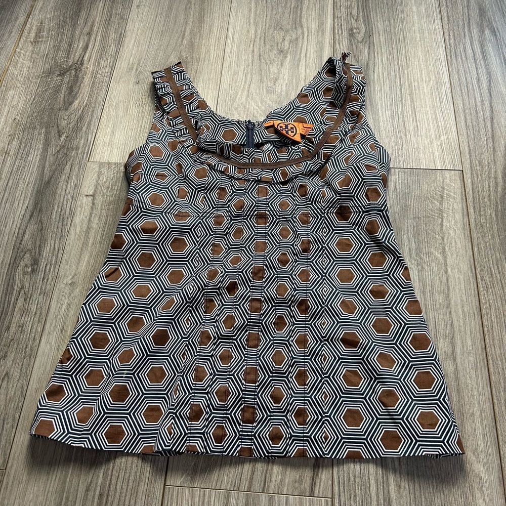 Tory Burch Sleeveless Geometric Print Silk Blouse